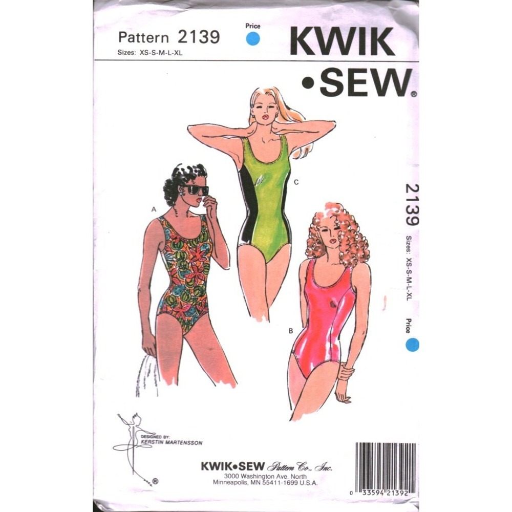 Kwik Sew 2139 Misses Swimsuit Sewing Pattern XS-XL One Piece Princess Line 1991